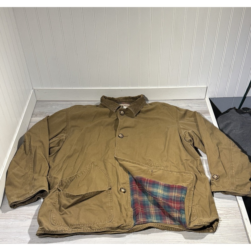 American Eagle Jacket Men XL Khaki Chore Barn Coat Flannel Lined Corduroy Collar